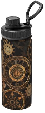 InOmak Steampunk Vintage Gear 18 Oz Water Bottle Insulated Stainless Steel Mug Vacuum Tumbler Water Flask
