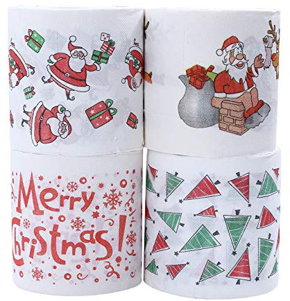 4 Rollen Toilettenpapier Weihnachten, Lustige Weihnachten Toilettenpapier, Toilet Paper, Weihnachten Thema Toilettenpapier, Weihnachts Klopapier, Toilettenpapier für Weihnachten Dekorative