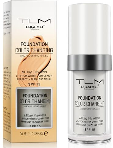 TLM Color Changing Foundation, Natürliche warme Hautton Foundation Lang anhaltende makellose Concealer Creme spendet der Haut Feuchtigkeit für reife Haut, 30ml