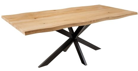 Riess Ambiente Massivholz Esstisch WILD Oak - 160cm - Natur schwarz - Eiche - Baumkante Sterngestell