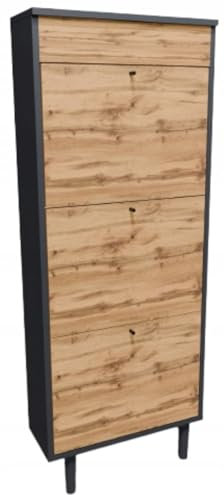 MATKAM Dotti 531 Schuhschrank in moderner Skandi-Optik| Ausklappbare Schuhablage, zusätzlicher Stauraum mit Einer Klapptür | Mit Zwei verjüngenden Beinen, Wandmontage (Anthrazit Grau-Wotan Eiche)