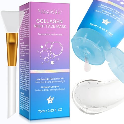 Masque Collagene Visage Korean, Collagen Night Mask, Masque Collagene Night, Hydratant Masque Visage Coreen Peau éclatante, un Teint Raffermi, Réduit l'affaissement, le Teint Terne, les Rides,Anti-âge