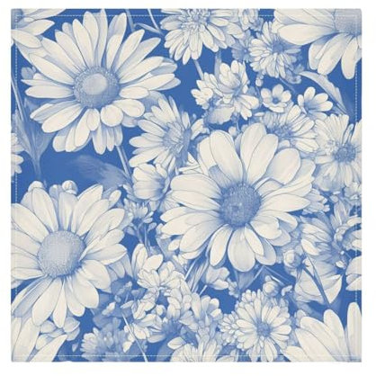 Little Blue and White Daisy Cloth Dinner Napkins Pattern Reusable Cloth Napkins Polyester Napkins Printed Kitchen Napkin Cuter Napkins Set of 6 50.8 x 50.8 cm
