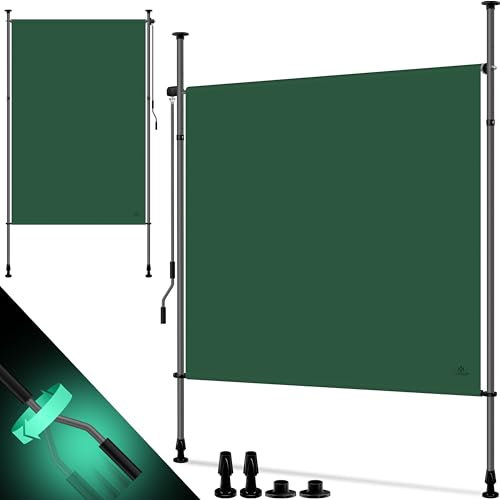 KESSER® Klemmmarkise Senkrechtmarkise 150x310cm Ausziehbar & Blickdicht Vertikalmarkise mit Handkurbel ohne Bohren Balkon-Sichtschutz & Windschutz für Garten & Terrasse Wasserfest Dunkelgrün