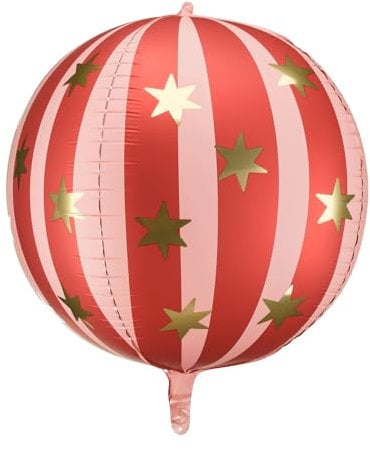 Folienballon rund 50cm gestreift mit Sternen - Ballon für Helium oder Luft - Party Luftballons - Folienluftballon - Geburtstagsdeko & Partydeko - Rosa Rot Gold
