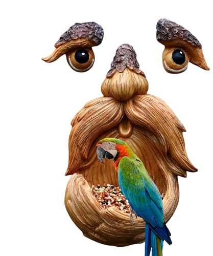 Vogelfutterstation mit Baumgesicht – Wildvogel-Futterstation | Alter Mann Gesicht Harz Statue Wandkunst | Skulptur-Futterspender | Hofkunst-Statuen skurril für Garten, Hof und Outdoor-Dekoration