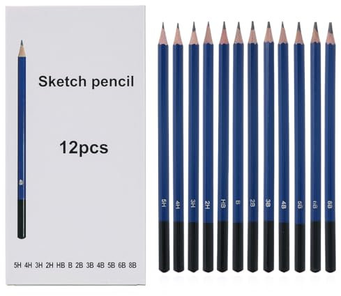 12 Bleistifte Set, 5H, 4H, 3H, 2H, HB, B, 2B, 3B, 4B, 5B, 6B, 8B, zum Skizzieren, Zeichnen, geeignet für Kinder Erwachsene Anfänger Profis
