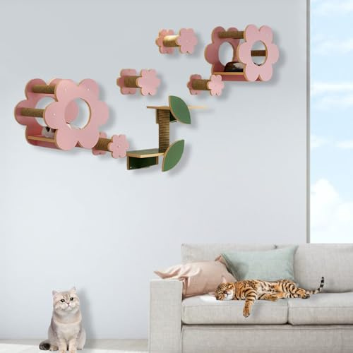 XMLYSMYS Katzen Kletterwand Set, Katzenkletterwand Set Inkl. Katzenbett und Stufen, Sisal-Kratzbaum, Zum Schlafen, Spielen und Klettern, Tragkraft 15kg(8PCS)