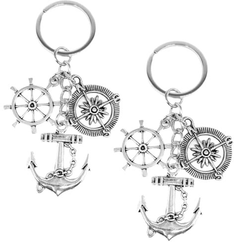 Porte-clés ancre,2 pièces Porte-clés ancre boussole,gouvernail,nautique,voile,porte-bonheur en métal,foi,amour,espoir,Cadeau pour amis,employés,collègues,équipe