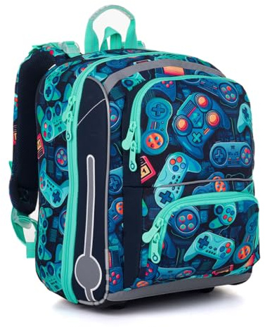 TOPGAL BEBE Schulranzen ab der 1. Klasse (ca. 110 cm), ergonomisch & leicht, wasserabweisend, mit reflektierenden Elementen, 20 L Schulrucksack mit Brustgurt & Rückenpolsterung (Game)