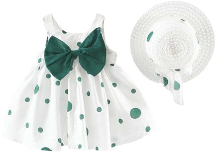Cosa fresca bebé niña tutú vestido verano sin mangas espalda descubierta vestidos de fiesta de cumpleaños flor lazo de sol con sombrero de paja conjunto de tul negro niña, verde, 2-3 años