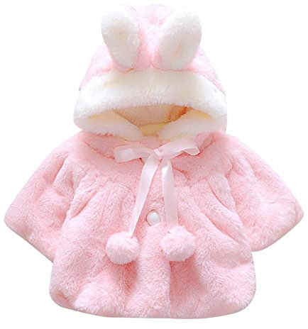 Giacca del Cappotto con Cappuccio Neonata Cappotto di Inverno della Pelliccia Bambina Vestiti in Pile Caldi Spessi Cartoon Neonato Giacche Fleece Cappottino con Orecchie d'coniglio (6-12 Months)