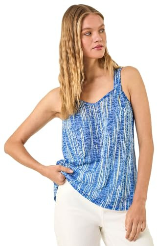 Roman Originals Burnout Stripe Print Vest Top for Women UK - Ladies Everyday Holiday Spring Summer V-Neckline Comfy Soft Evening Vacation Work Party - Blue - Size 12