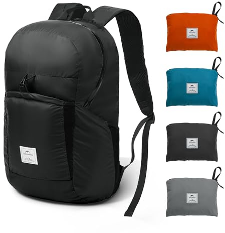 Naturehike Ultraleichter Rucksack Faltbarer Rucksack 22L/30L Trekkingrucksack Herren Damen Wanderrucksack Wasserdicht Daypack, Kleiner Tagesrucksack für Camping Radfahren Sport Wandern(Schwarz 30L)
