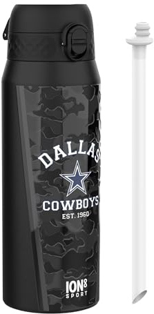 Ion8 NFL Cowboys Borraccia Termica con Cannuccia Rimovibile, 750ml/24oz, a Prova di Perdite, Facile da Aprire, Serratura Sicura, Lavabile in Lavastoviglie, Maniglia per il Trasporto, Facile Pulizia