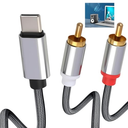 Bgfaquri USB C to 2 RCA Audio Cable, USB C to RCA Cable, USB-C to Dual Male Stereo Adapter for Phone, Tablet, Laptop, Speaker, PS5, Amplifier, TV, DVD, Soundbar, MacBook Pro, 1 Meter (3.3ft)