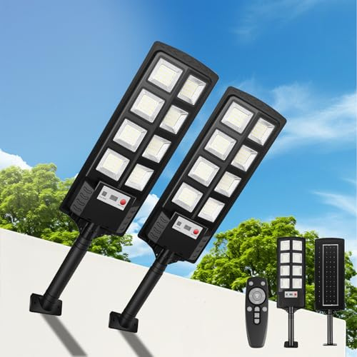 SENDALE Solar-Straßenlaternen für den Außenbereich, IP66 wasserdichtes LED-Sicherheitslicht, 6500 K Solar-Flutlichter, Dämmerung bis Morgendämmerung, mit Bewegungsmelder und Fernbedienung