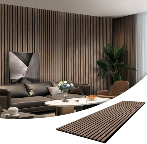 AKK-ART Akustikpaneele Holz 240x60cm(8,64m²),6 Pack Wandpaneele mit Holzfunier & Filz,Holzpaneele Wand für Zuhause & Büro-Großflächige Abdeckung Dekorative Wandverkleidung Innen Walnuss#4