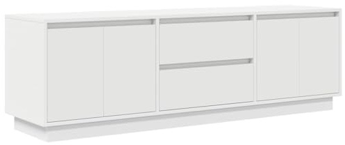 Meuble TV avec Rangement Pratique et lumières LED Design Moderne 160,5 x 41 x 50 cm en Bois Blanc 02_0055830