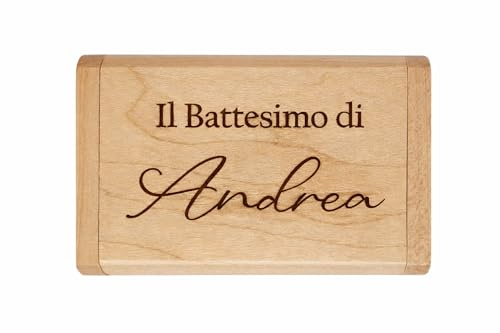 Chiavetta USB Personalizzata in Legno con Custodia, Pendrive 16/32/64 GB, Idea Regalo per Battesimo, Comunione, Santa Cresima, Festa della Mamma, Compleanno (Grafica 1)