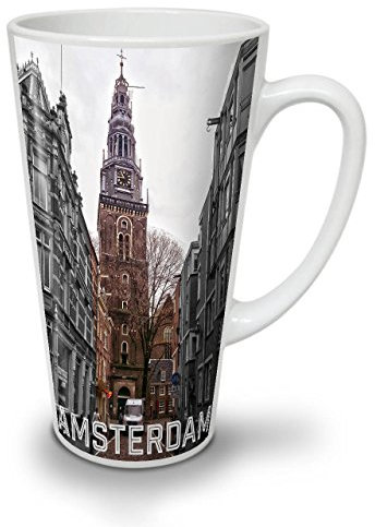 Wellcoda Amsterdam Uhr Turm Latte BecherNiederlande Kaffeetasse - Komfortabler Griff, Zweiseitiger Druck, robuste Keramik