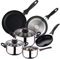 San Ignacio 5 Ø16/20/24CM Batería de Cocina SIP de 8 Piezas: cazo + 2 ollas + 2 Tapas de Vidrio y Set de 3 sartenes 16/20/24 cms, inducción, Acero Inoxidable, Cromado