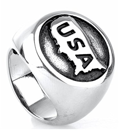 Daesar Bague Acier Inoxydable Homme Anneau Zirconium Lettre USA Punk Bague en Argent Bague Taille 66.5
