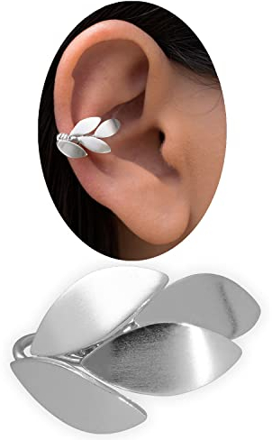 Handmade geschenk für sie 925 Sterling Silber Elf Ohr Stulpeohrring, Ohr Manschette für nicht durchbohrtes Ohr, Neugriechisch Ohrring handgefertigt, kantig Ohrring Olivenblätter ear cuff earcuff