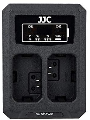 JJC USB Dual Ladegerät Akkulader für Sony NEX, Alpha A6500 A6400 A6300 A6100 A6000 etc. Kameras für Sony NP-FW50 Akku (Siehe Beschreibung für mehr Kompatibilitätskameras)