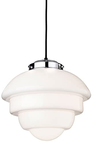 Firstlight Art Deco Pendant, Chrome with Opal White Glass