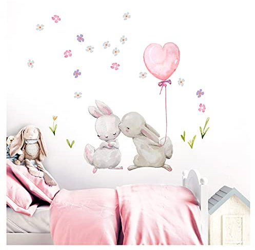 Little Deco Wandtattoo Babyzimmer Küssende Hasen Ballon I S - 40 x 37 cm (BxH) I Luftballon Rosa Kinderbilder Deko Kinderzimmer Mädchen Aufkleber Sticker DL230