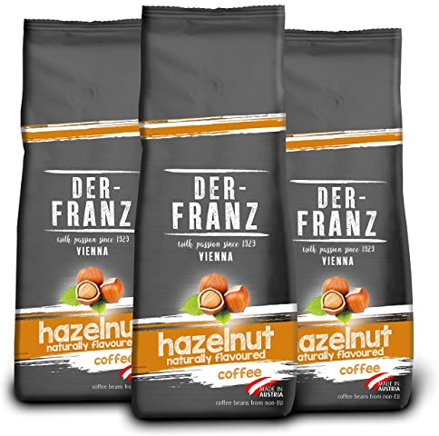 Der-Franz caffè, Aromatizzato alla Nocciola, Caffè Miscela di Arabica e Robusta chicchi interi, 3 x 500 g
