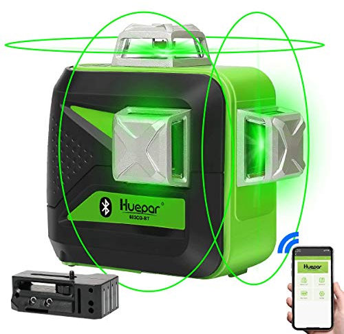 Huepar 603CG-BT, 3D 3X 360 Laser Level Green with Bluetooth & Pulse Mode, Switchable Cross Line Self Leveling 12 Lines, USB Rechargeable, 360 Vertical/Horizontal Lines, with 360° Magnetic Base+Bag