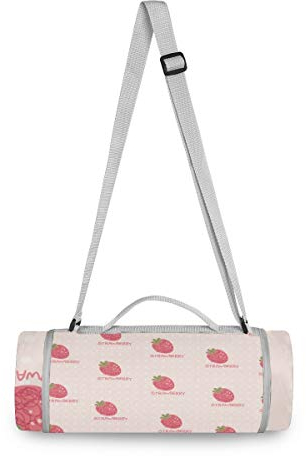 BEUSS Rosa Erdbeere Picknickdecke wasserdicht Kreative Runde Picknick-Matte Kampierende Strand Yoga Decken Matten im Freien Faltbar Leicht Matte Decke mit Tragegriff(148cm x 148cm)