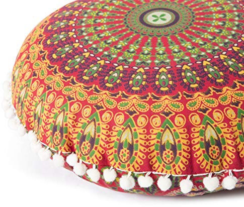Popular Handicrafts Großer Hippie-Mandala-Bodenkissenbezug – Kissenbezug – Pouf-Bezug rund Bohemian Yoga Decor Bodenkissenhülle – 55,9 cm rot