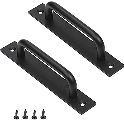 YPLonon Black Baking Paint Sliding Door Handle 2PCS Pull Push Door Handles with Screws Sliding Kitchen Bathroom Cupboard Cabinet Garage Barn Shed Gate Doors Handles with Metal Plates (160mm)