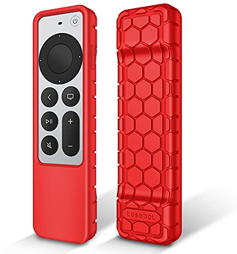 Fintie Fernbedienung Hülle für Apple TV 4K / HD Siri Remote 2022 2021 (3. / 2. Gen) - [Bienenstock Serie] Leichte rutschfeste Stoßfeste Silikon Schutzhülle Slim Case Cover, Rot