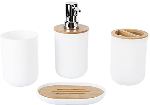 Yuecoom 4-teiliges Badezimmer-Zubehör-Set, Bad Zubehör Set Badezimmer Organizer Badgarnitur,Badezimmer Zubehör Set Badausstattung Sets 4-teiliges Badzubehör Bad Utensilien(Weiß)