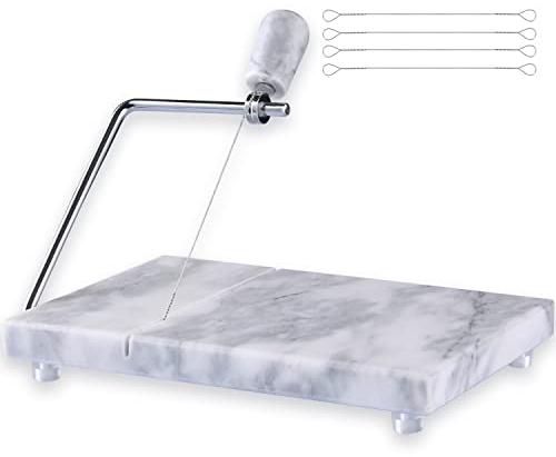 SIPARUI Cheese Slicer, Cheese Cutter Heavy Duty 5 x 8, Polished Marble Cheese Slicer Board for Cut Block Cheeses, Butter, Meats, Other Appetizers (White Grey)