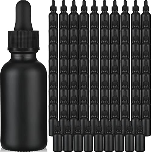 Epakh Schwarze Tropfflaschen, rund, mit Pipetten und Hüten, 30 ml, für ätherische Öle, Labortinkturen, Medizin, Parfüm, 100 Stück