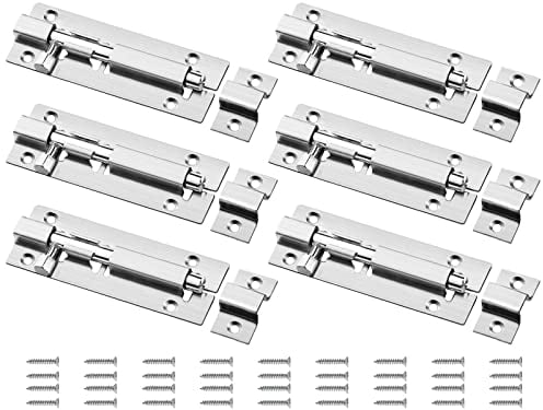 Riegelschloss 6 Stück 4 Inch Schlossriegel Türriegel Schieberiegel Bolzenriegel Edelstahl Groß Schiebeschloss Riegel tür Schiebetürschloss Sicherheitstürriegel mit 36 Schrauben für alle Innentüren