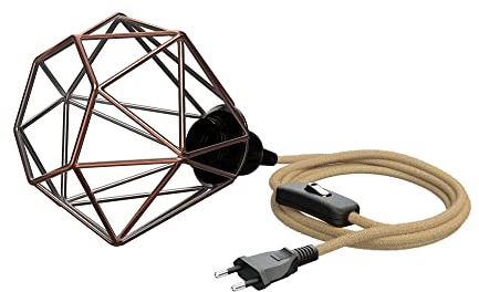 ledscom.de Pendelleuchte LEKA, bronze Käfig, Hanfkabel, Stecker, Schalter und E27 Fassung, 3 m