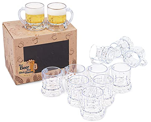 LiveBe Mini bicchierini da birra in plastica con manici per feste, altezza 5,5 cm, 56,7 g (set da 12)