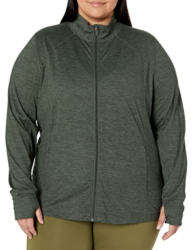 Amazon Essentials Giacca con Zip a Tutta Lunghezza Elasticizzata Tecnica Spazzolata (Taglie Forti Disponibili) Donna, Verde Scuro Tintura Policromatica, 5XL Plus