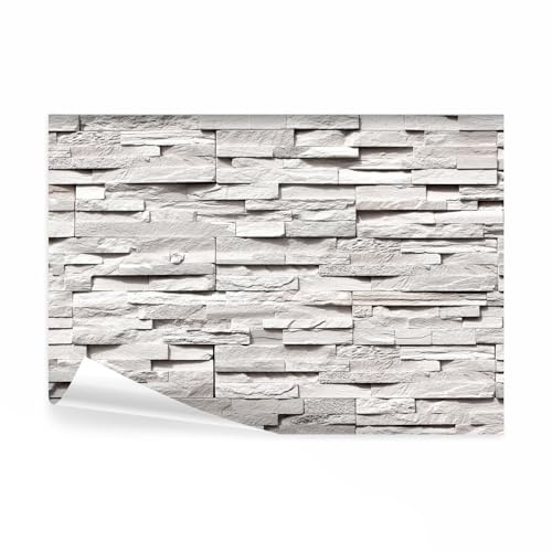 decomonkey Fototapete selbstklebend Steine 3D Optik, 441x315 cm, Steinwand | Ziegel, Grau, Küche, Büro, Flur, Selbstklebende, Tapeten, Wand, Fototapeten, Tapete, Wandtapete, klebend, Klebefolie, Deko