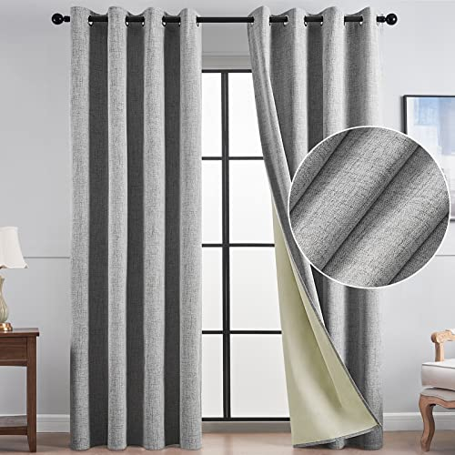 Topfinel Vorhang Blickdicht Gardinen mit Ösen 100% Verdunklungsvorhänge Leinen Vorhänge Grau 2er Set 140 x 160 cm Blackout Curtain Deko Wohnzimmer Schlafzimmer