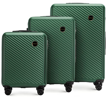 WITTCHEN Reisekoffer 3er Koffer-Set Rollkoffer Trolley Handgepäck Hartschale aus ABS mit 4 Zwilling-Rollen Zahlenschloss Teleskopgriff Circle Line Dunkelgrün