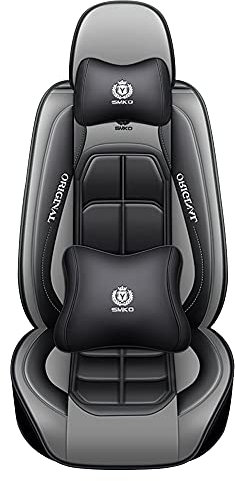 maiqiken Leder Autositzbezug Kompatibel mit Renault Clio 2006-2013 Universeller Rutschfester Fahrzeugkissenbezug Atmungsaktives und Weiches Komplettes Set Luxus - Grau