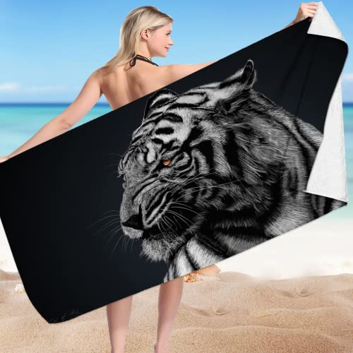 DOTERO Tiger Strandtuch xxl-3D Tier Tiger Muster-Badetuch groß 100x200 für Erwachsene und Kinder-microfaser frottee strandtücher badetücher (3,100x200cm)