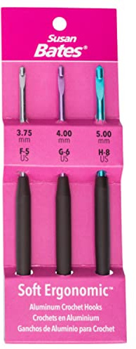 Susan Bates Silvalume Soft Ergonomic Crochet Hook Set-Sizes F5/3.75mm, G6/4mm, And H8/5mm 12693